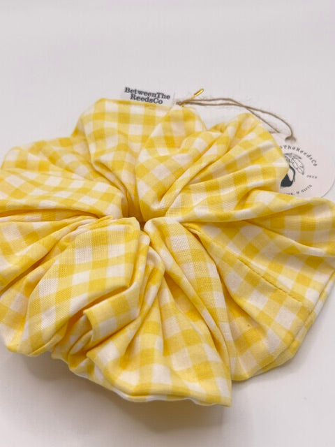 Yellow Gingham Scrunchie — XL Jumbo Handmade Scrunchie