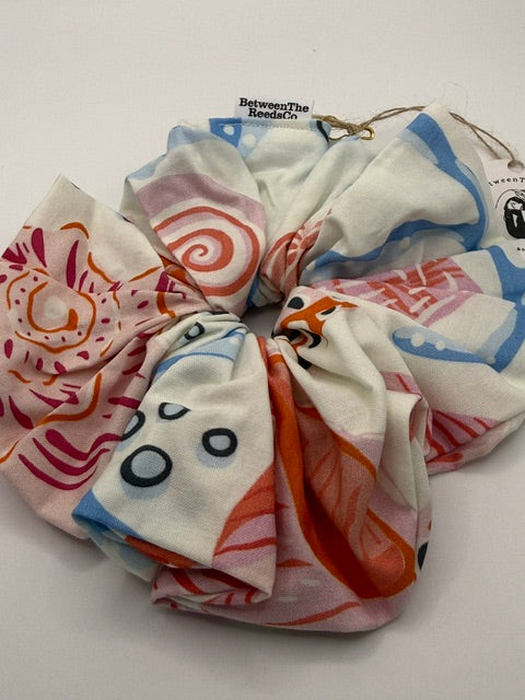 Pink Seashells Scrunchie — XL Jumbo Handmade Scrunchie
