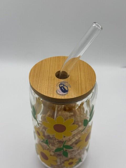 Yellow Flowers 16 oz. Glass Can