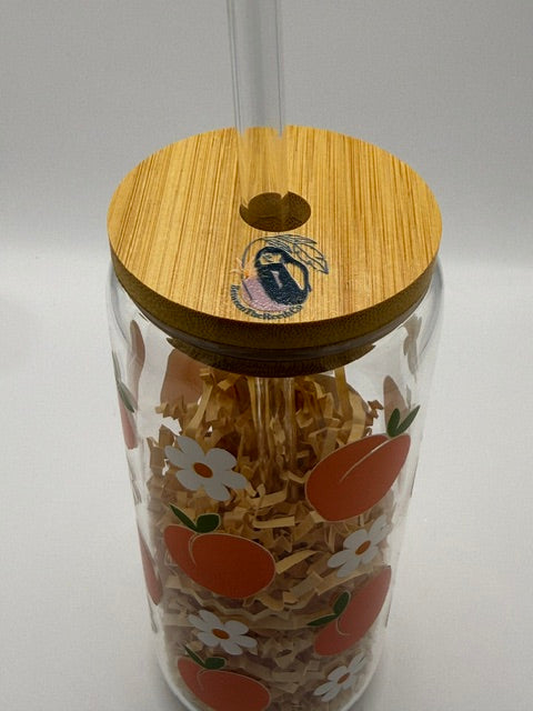 Peaches and White Daisies 20 oz. Glass Can