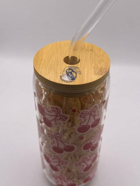 Cherries and Bows 20 oz. Glass Can