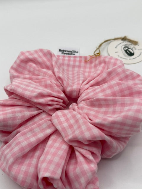 Pink and White Gingham — XL Jumbo Handmade Scrunchie