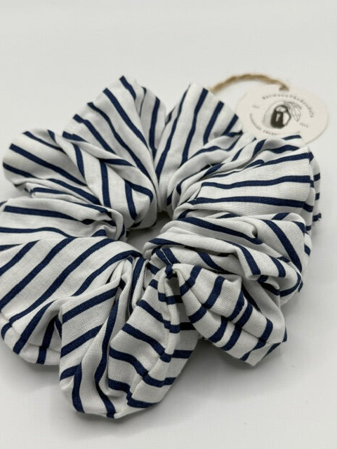Navy Blue Stripes Scrunchie — XL Jumbo Handmade Scrunchie