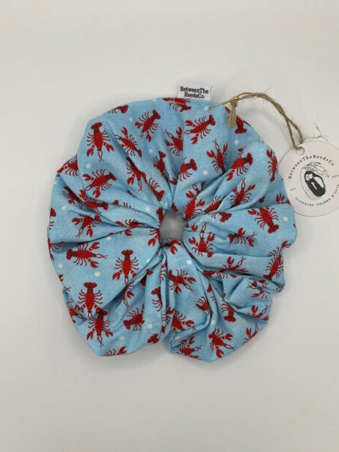 Blue with Lobsters Scrunchie — XL Jumbo Handmade Scrunchie