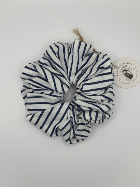 Navy Blue Stripes Scrunchie — XL Jumbo Handmade Scrunchie