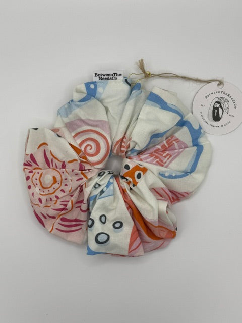 Pink Seashells Scrunchie — XL Jumbo Handmade Scrunchie