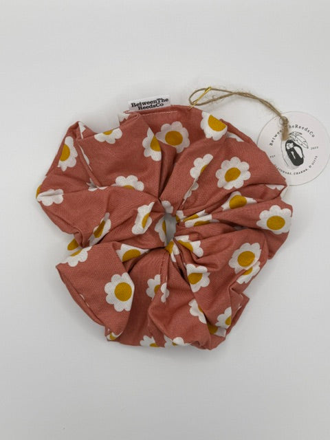 Red with Daisies Scrunchie — XL Jumbo Handmade Scrunchie