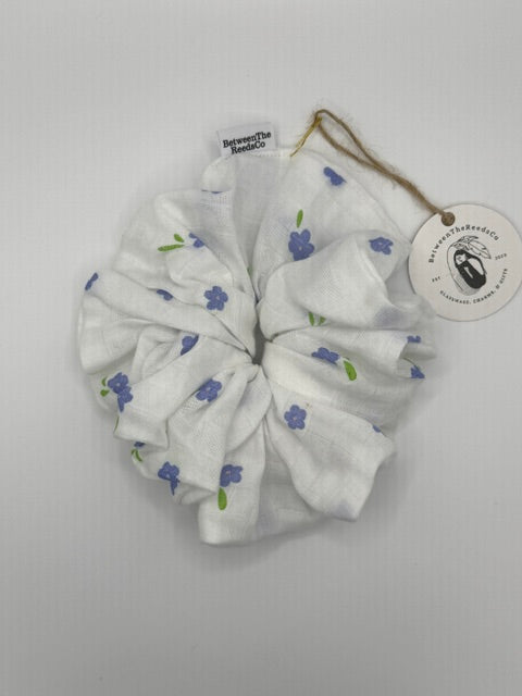 Purple Flowers Soft Gauze Scruchie — XL Jumbo Handmade Scrunchie