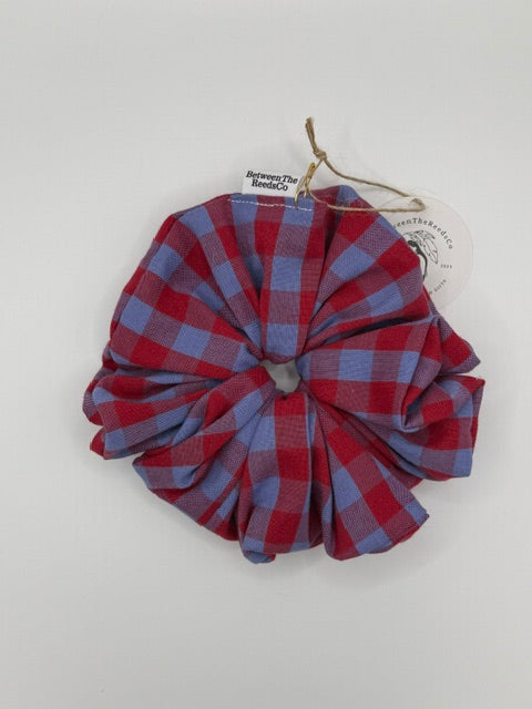 Red and Blue Buffalo Plaid Scrunchie — XL Jumbo Handmade Scrunchie