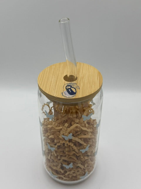 Mini Blue Butterflies 16 oz. Glass Can