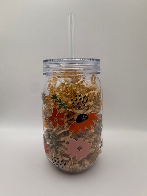 Poppies and Wildflowers 16 oz. Plastic Mason Jar