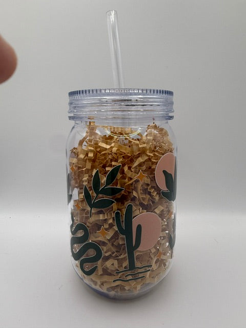 Desert Cactus 16 oz. Plastic Mason Jar