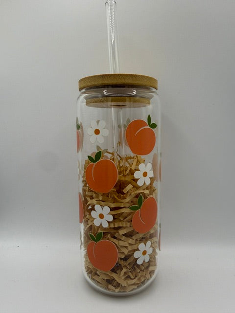 Peaches and White Daisies 20 oz. Glass Can