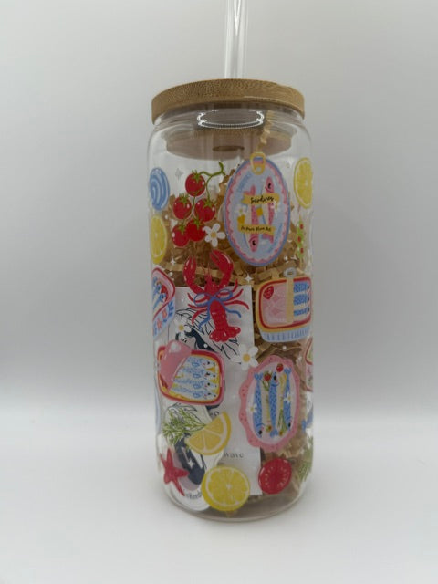 Lobsters, Sardines, and Oysters 20 oz. Glass Can