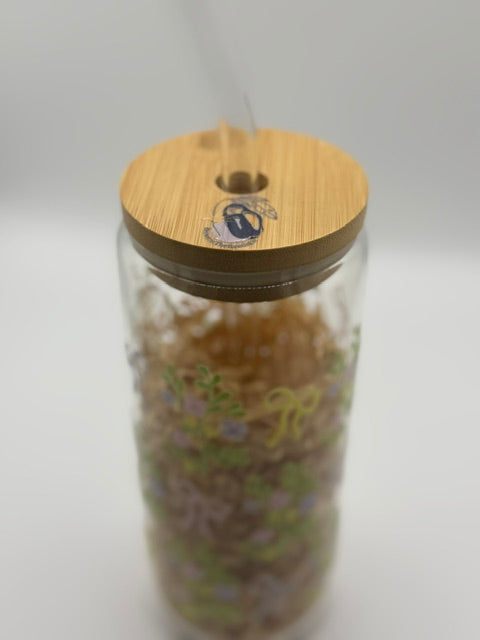 Colorful Bows and Bouquets 20 oz. Glass Can