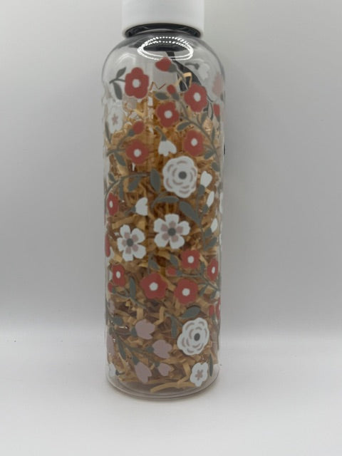 Red and White Flowers 16 oz. Plastic Sports Bottle