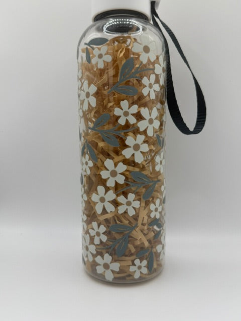 Blue and White Flowers 16 oz. Plastic Sports Bottle